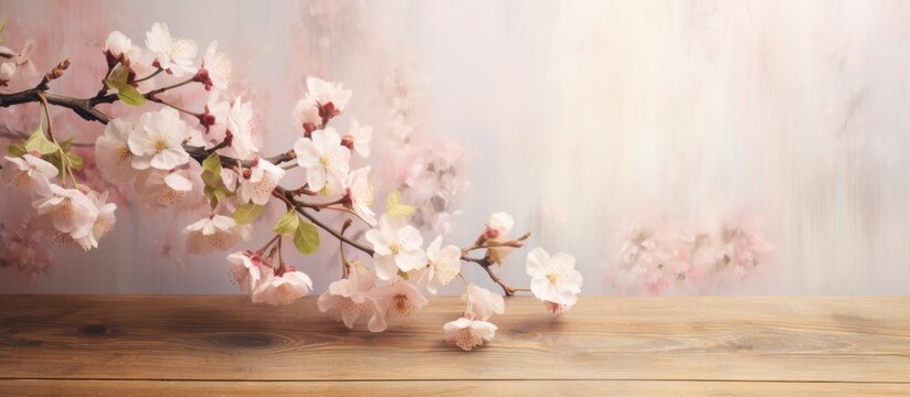 This image showcases a detailed view of a cherry tree branch filled with beautiful pink flowers blooming in springtime