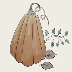 Art Pumpkin drawn harvest autumn leaves