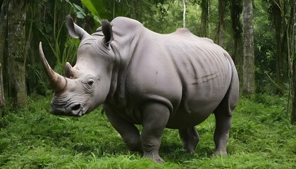 A Rhinoceros In A Lush Jungle  2