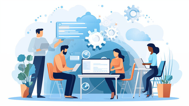 Office laptop, diversity and business people reading online report, website design feedback or research project. Collaboration, staff mentor and team designer working on company homepage development