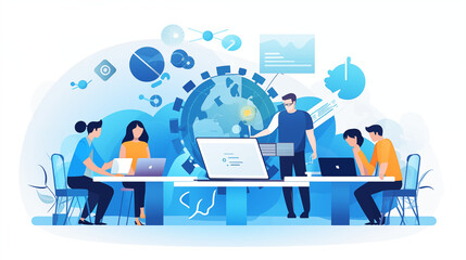 Office laptop, diversity and business people reading online report, website design feedback or research project. Collaboration, staff mentor and team designer working on company homepage development