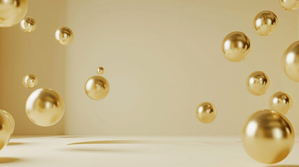 gold Floating spheres empty space for product show. Generative Ai