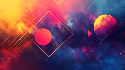 dynamic fusion of geometric shapes and colorful backgrounds