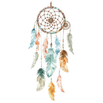 recommend clip art: Pastel-colored Boho Wall Print featuring minimalist dreamcatcher design