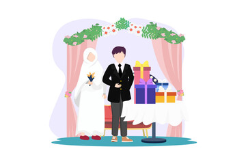 Wedding Couple Flat Illustration Design