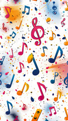 Obraz premium a vibrant colorful mix of a few different musical notes dancing about on a white background,generative ai