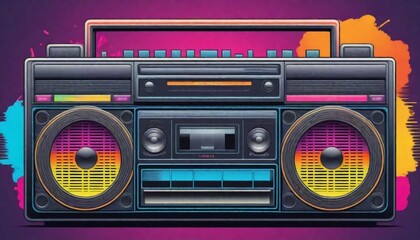A retrostyle boombox with colorful cassette tapes  (12)