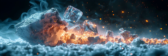 fire burning in the night,
Cube fracture explode on dark background - obrazy, fototapety, plakaty