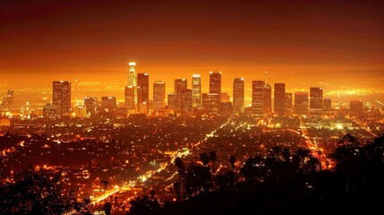 beautiful view of Los Angeles on an orange sunset in high resolution and high quality