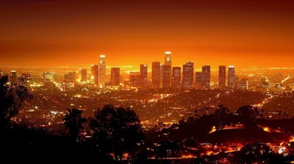 beautiful view of Los Angeles on an orange sunset in high resolution and quality - obrazy, fototapety, plakaty