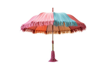 Colorful Beach Umbrella with Fringe Detail Isolated On Transparent Background Or PNG.