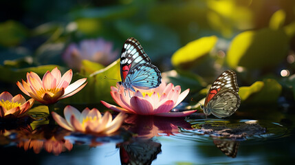 butterflies and water lilies
