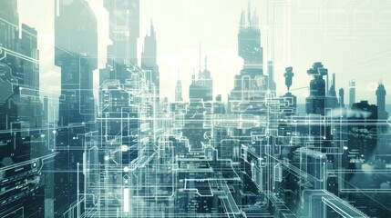 A futuristic cityscape with digital building constru  AI generated illustration