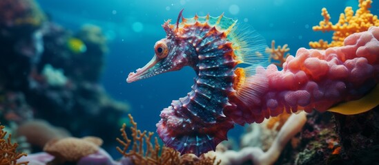 Obraz premium Graceful marine creature gliding effortlessly in its watery habitat, displaying delicate fins and a curled tail