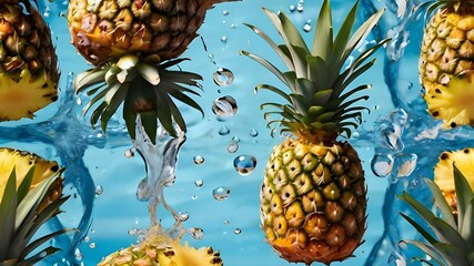 pineapple in the water , half and cut pineapple in water 