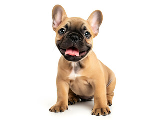 Fototapeta premium Cute and adorable french bulldog puppy sitting on white background, front view photograph. studio shot.
