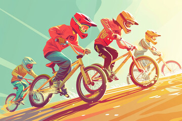 BMX bike biker racing in action motion riding over a curve. Extreme sports concept. Cycling sport transport. GENERATIVE AI