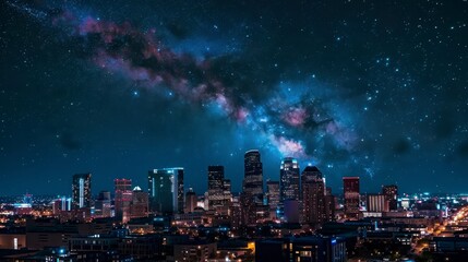 beautiful view of the city of Los Angeles at starry night with buildings