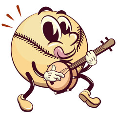 baseball cartoon vector isolated clip art illustration mascot playing a banjo musical instrument, work of hand drawn - obrazy, fototapety, plakaty
