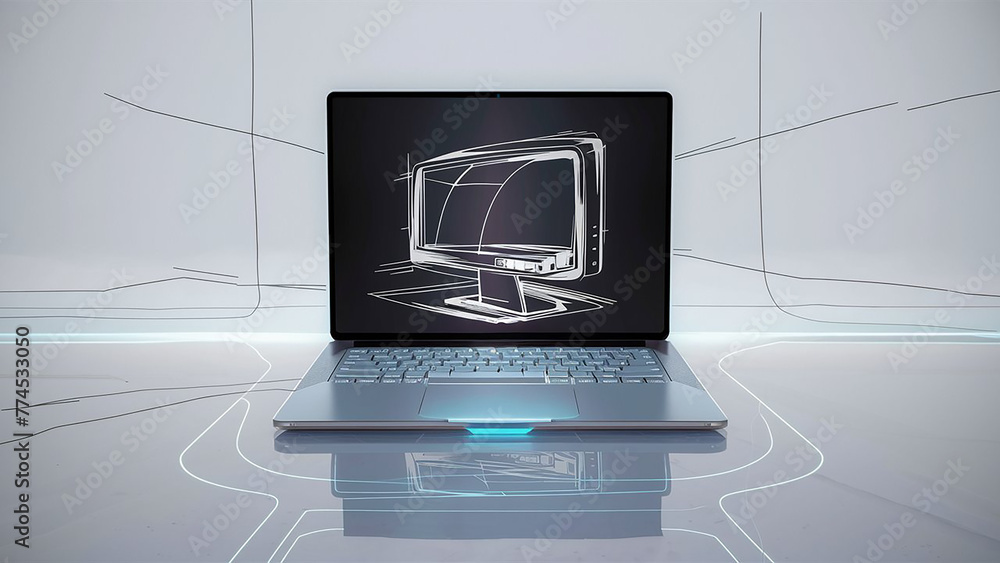 Poster laptop with white background concept 3d rendering. generative ai