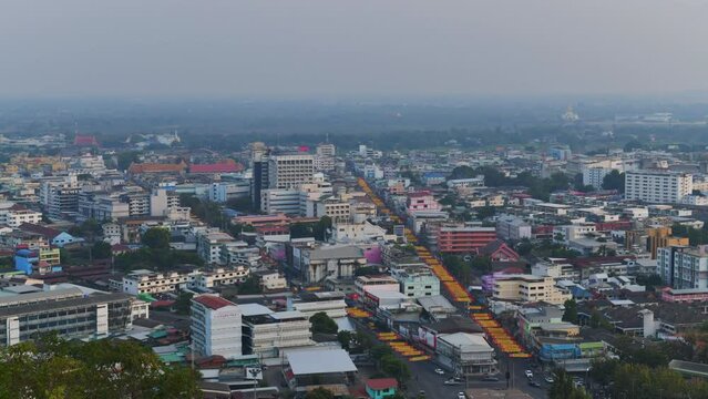Cityscape Time Lapse of Nakhon Sawan city during sunset, Thailand.