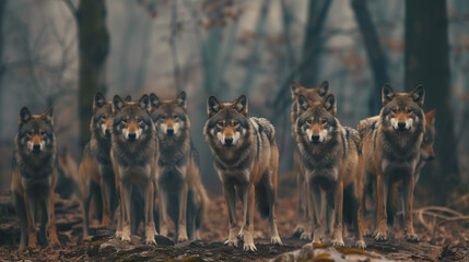 Pack of Wolves in the Forrest - obrazy, fototapety, plakaty