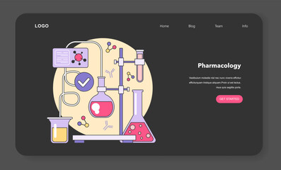 Medical research night or dark mode web banner or landing page. - 774534023