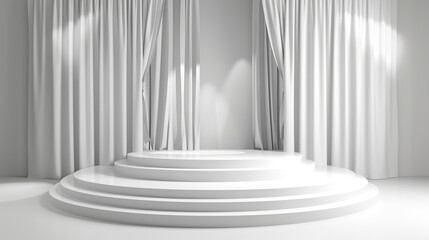 Stage showcase on pedestal display white background . Generative Ai