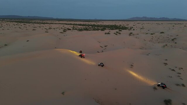 Offroading through the desert at dusk