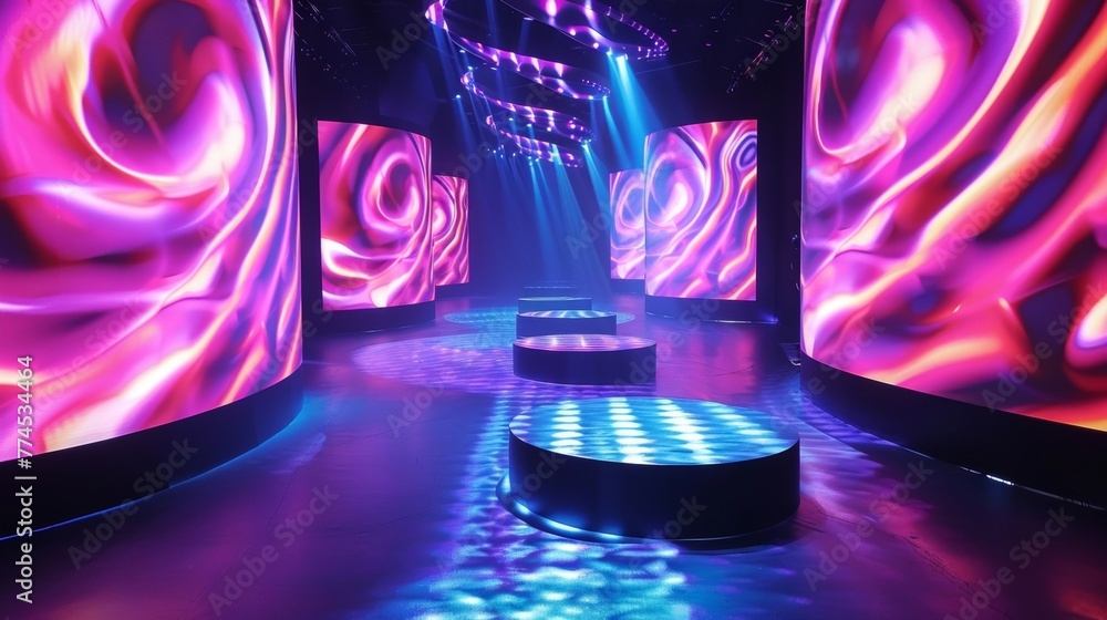 Aufkleber transform your cosmetic event into a futuristic and immersive experience with this led screen podium