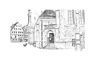 Print Building view with landmark of Reutlingen is a city in Germany. Hand drawn sketch illustration in vector.