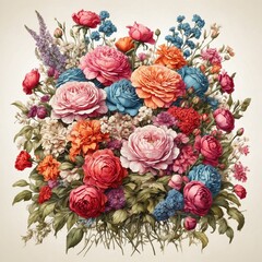 Vibrant Victorian flowers, beautiful vintage bouquet of roses