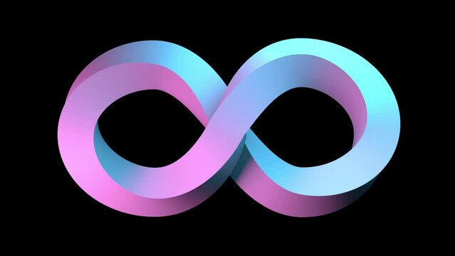 minimalist infinity sign rotation 3d animation loop. can be used to represent a mathematical lemniscate curve or never ending concept shape