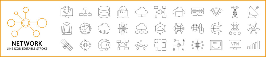 Network icons. Network icon set. Network line icons. Vector illustration. Editable stroke. - obrazy, fototapety, plakaty