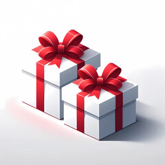 青いリボンのついたプレゼントの箱のイラスト。シンプルな背景にプレゼントがふたつ置かれている