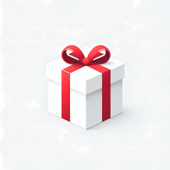 赤いリボンのついたプレゼントの箱のイラスト。シンプルな背景にプレゼントがひとつ置かれている