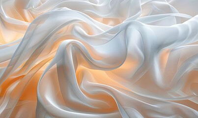 Digital art presenting a fluid composition of silk-like fabric waves, blending in soft pastel...