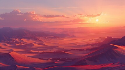A Serene Sunset Over the Desert Sands - obrazy, fototapety, plakaty