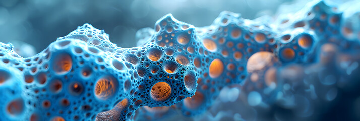  Blue alveoli structure 3D rendering,
Exploring the Intricacies Skin Surface under Zoomed Microscope
 - obrazy, fototapety, plakaty
