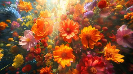 Natures canvas comes alive with explosions of bright flowers creating a mesmerizing spectacle. - obrazy, fototapety, plakaty
