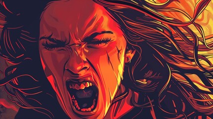 Mental health problems. Angry woman in agony screaming