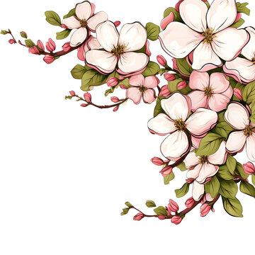 white flowers on branches, watercolor style clip art preview