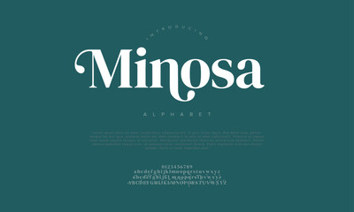 Minosa elegant Font Uppercase Lowercase and Number. Classic Lettering Minimal Fashion Designs. Typography modern serif fonts regular decorative vintage concept. vector illustration