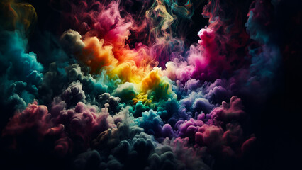 Colorful Cosmos: LGBT Colors Enveloped in Smoke Amidst Dark, Multicolor Background, Transformed into a Mesmeric Wallpaper - obrazy, fototapety, plakaty