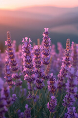Fototapeta premium Pink Lavender flower in the mist and fog, vertical background