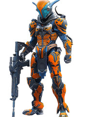 Fototapeta premium Blue Orange Alien Soldier with Gun
