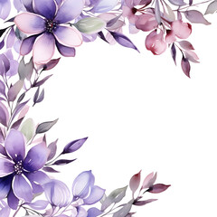 leaves watercolor banner, Lilac, isolated on white background, Rustic romantic style, Floral design frame, Can be used for cards, wedding invitations.