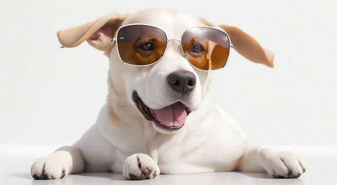 single dog image with sun glass in white background image