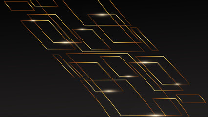 Gold black abstract background with triangles, squares, wavy elements