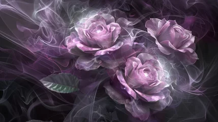 Papier Peint photo Lavende Delicate roses from smoke fractals